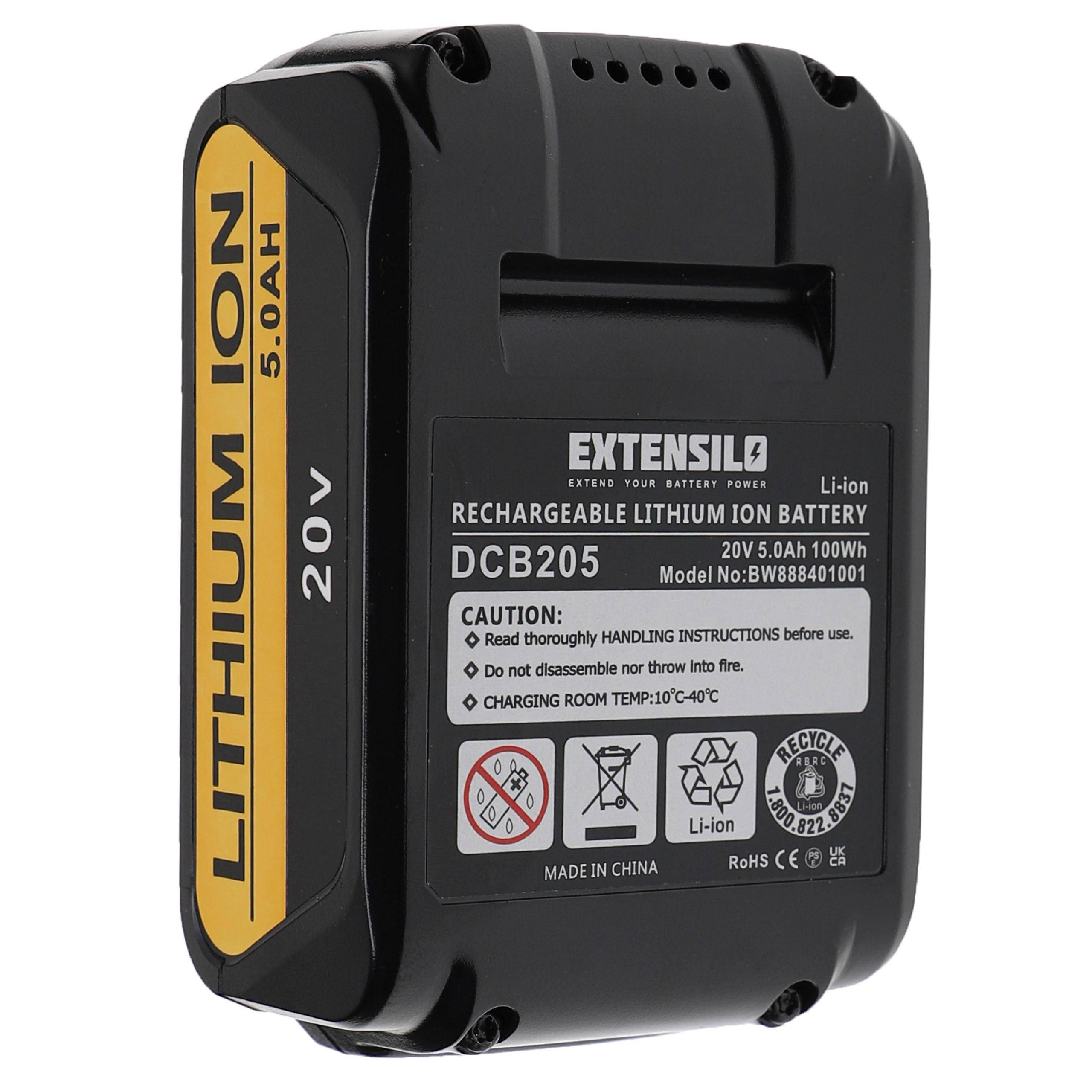 EXTENSILO Akku kompatibel mit Dewalt DCB184, DCB184-XJ, DCB184-XR, DCD740, DCD740B, DCD780 Elektrowerkzeug (5000 mAh, Li-Ion, 20 V)