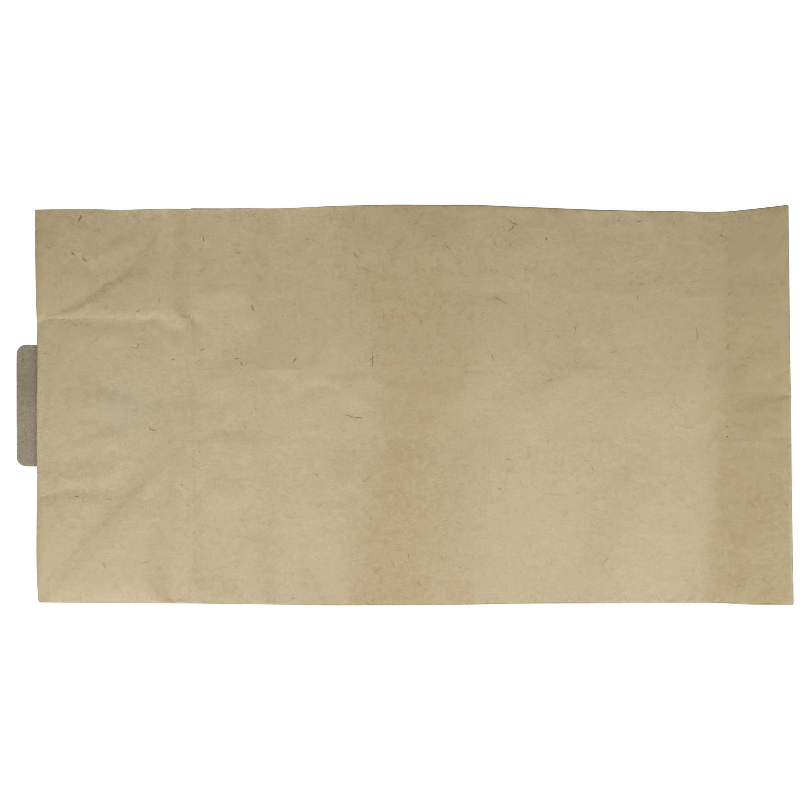 Eine große, leere braune Papiertüte mit einer flachen, rechteckigen Form und einem Lasche, die auf der linken Seite heraussteht.