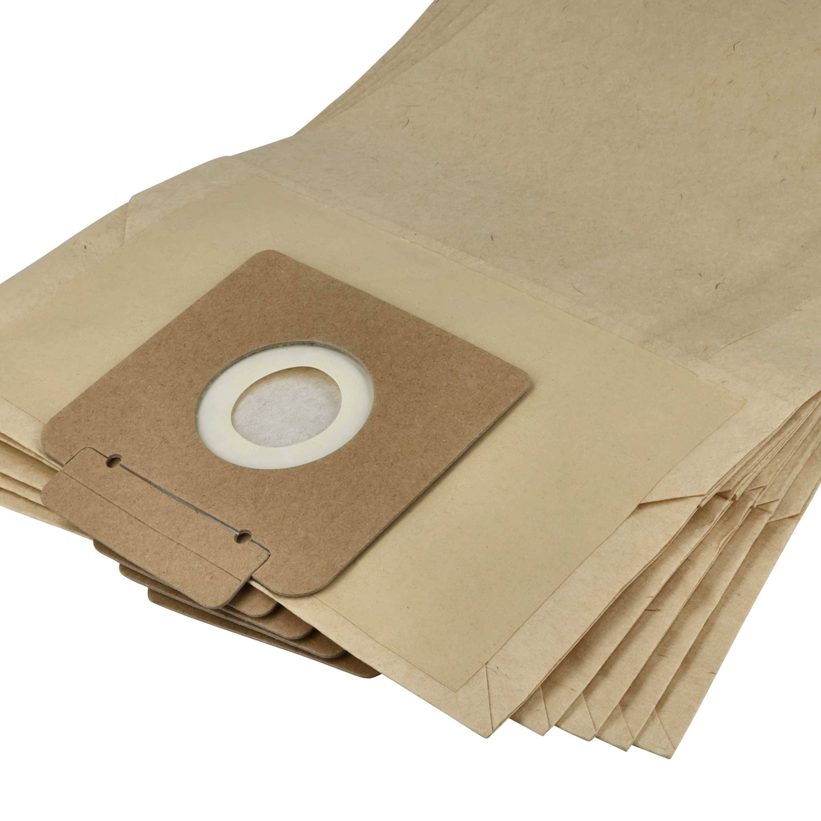 Ein Stapel brauner Papierstaubsaugerbeutel mit kreisförmigen Öffnungen in der Mitte, die für die Staubsammlung konzipiert sind.