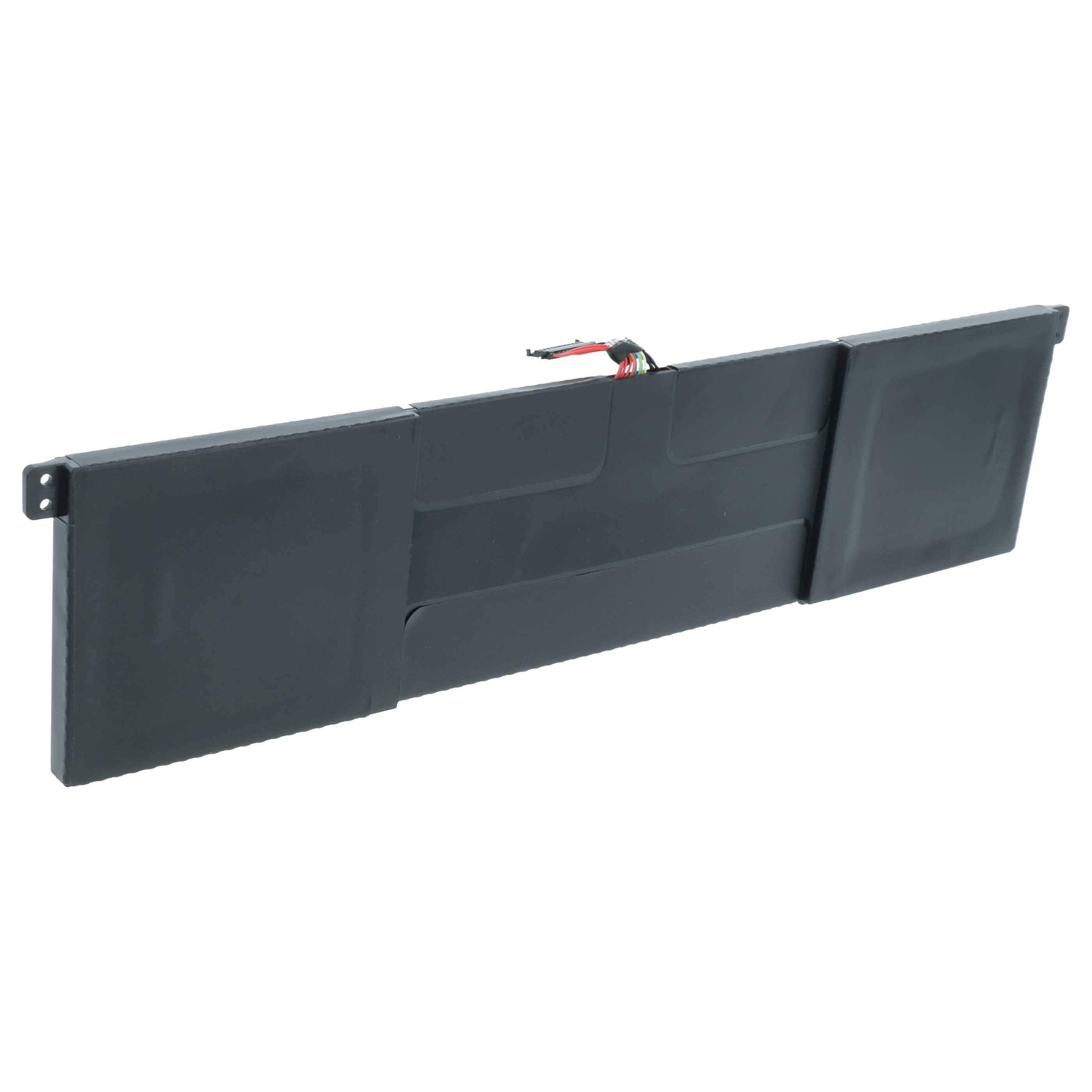 Ein flaches, rechteckiges schwarzes Batteriepack mit einem herausragenden Anschlusskabel, das für ein bestimmtes elektronisches Gerät oder Laptop entwickelt wurde.