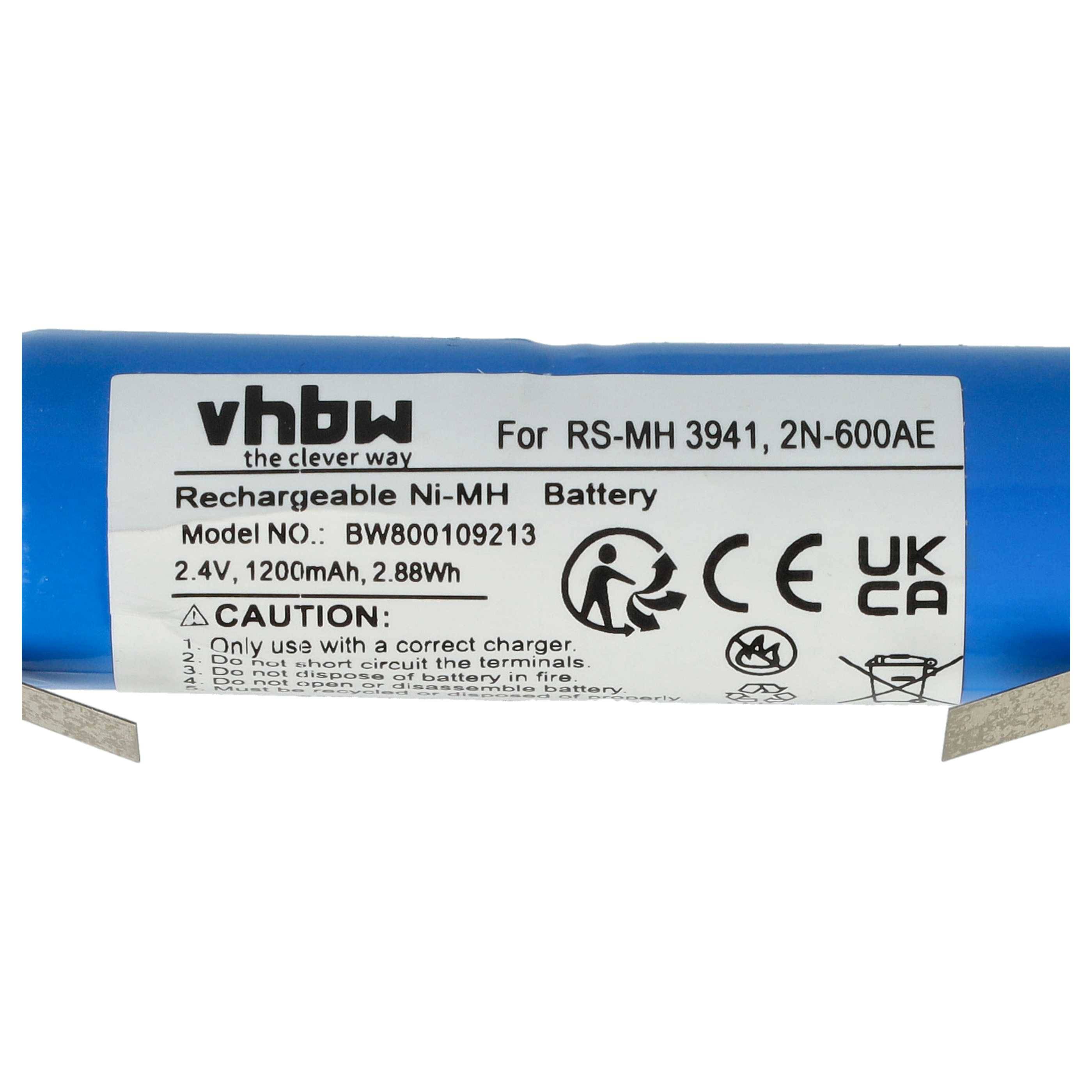 vhbw Akku Ersatz für 2N-600AE, Cd 9S-RWT05, RS-MH 3941, S18.500, 4717, 1103425149 für elektrische Zahnbürste (1200mAh, 2,4V, NiMH)