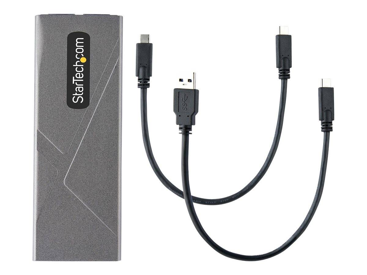 StarTech.com USB-C Doppelkabel mit einer grauen Einzelhandelsverpackung und zwei schwarzen Steckerenden auf weißem Hintergrund.