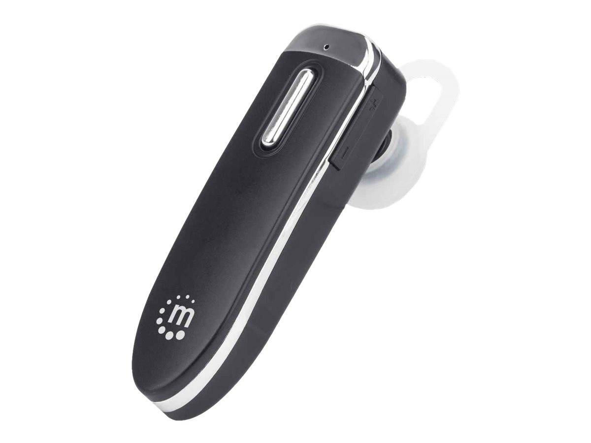Manhattan Single Ear Bluetooth Headset (Clearance Pricing), Omnidirectional Mic, Integrated Controls, Black, 10 hour usage time, Range 10m, USB-A