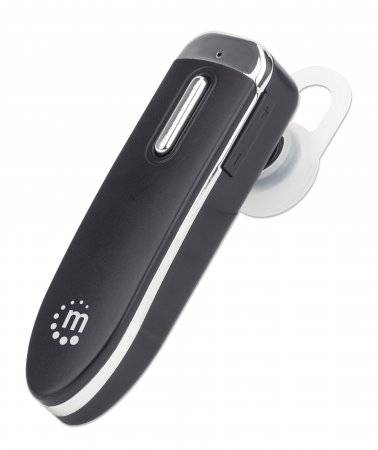 Manhattan Single Ear Bluetooth Headset (Clearance Pricing), Omnidirectional Mic, Integrated Controls, Black, 10 hour usage time, Range 10m, USB-A
