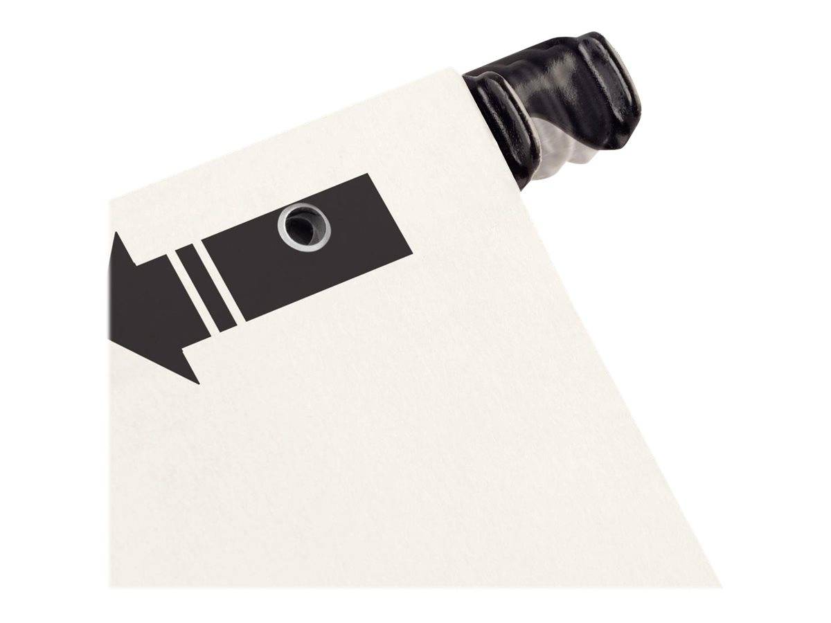 Eine Nahaufnahme einer weißen Quetschflasche mit schwarzem Verschluss und einem kühnen Pfeilgrafik auf dem Etikett.