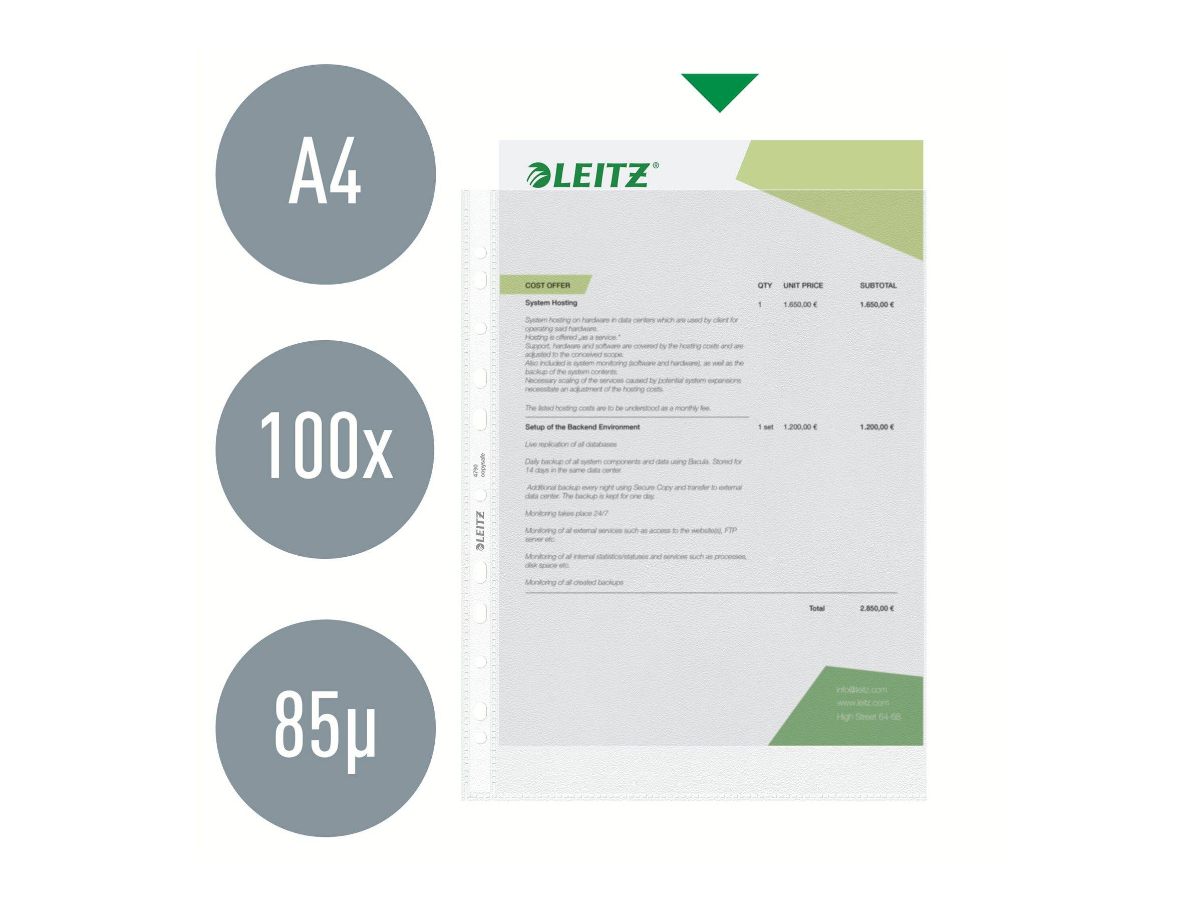 LEITZ Prospekthüllen 4790 DIN A4 transparent genarbt 0,085 mm, 100 St.