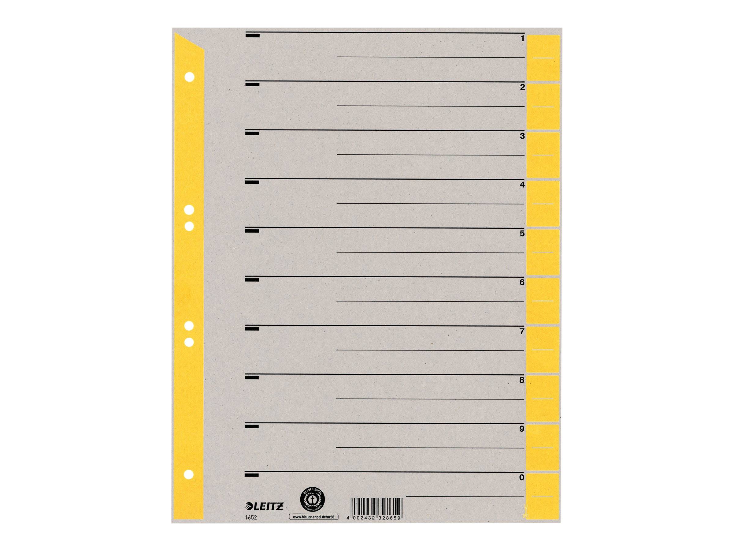 LEITZ Trennblätter 1652 DIN A4 1-0 gelb, 230 g/qm, 100 St.