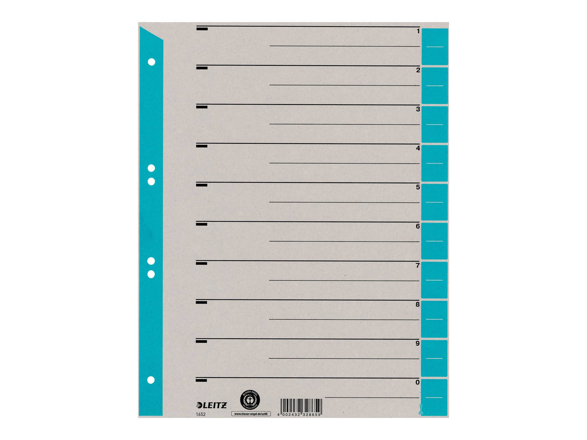 LEITZ Trennblätter 1652 DIN A4 1-0 hellblau, 230 g/qm, 100 St.