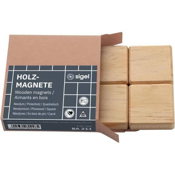 Holz-Magnet quadratisch Pinienholz Neodym 33x33x9mm VE=4 Stück