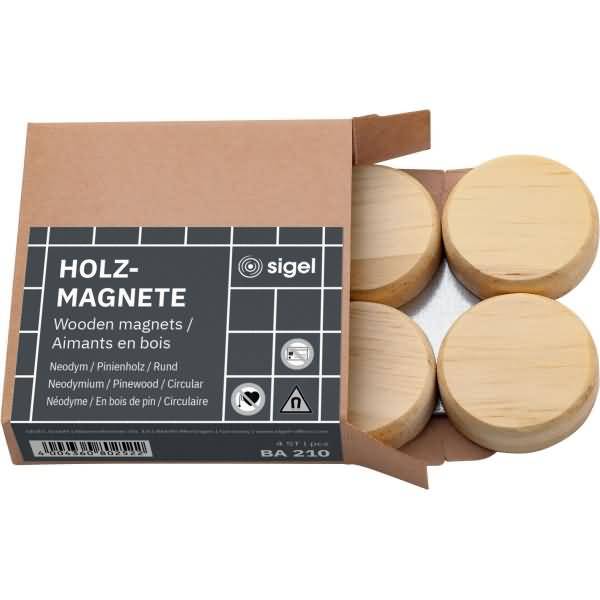 Holz-Magnet rund Pinienholz Neodymm 33x9mm VE=4 Stück