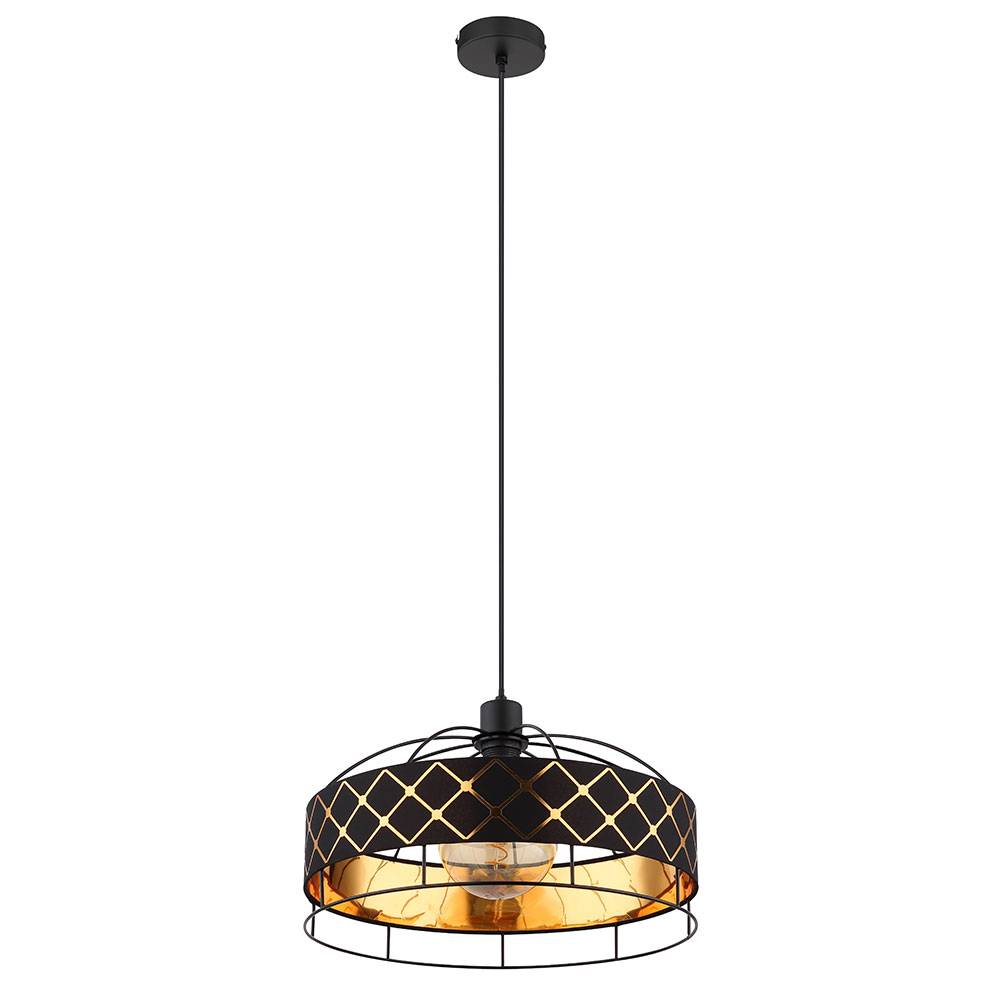 Hängeleuchte schwarz gold Pendelleuchte Schlafzimmer Esstischleuchte gold, Retro Gitter Metall Textil, 1x E27 DxH 40x120 cm