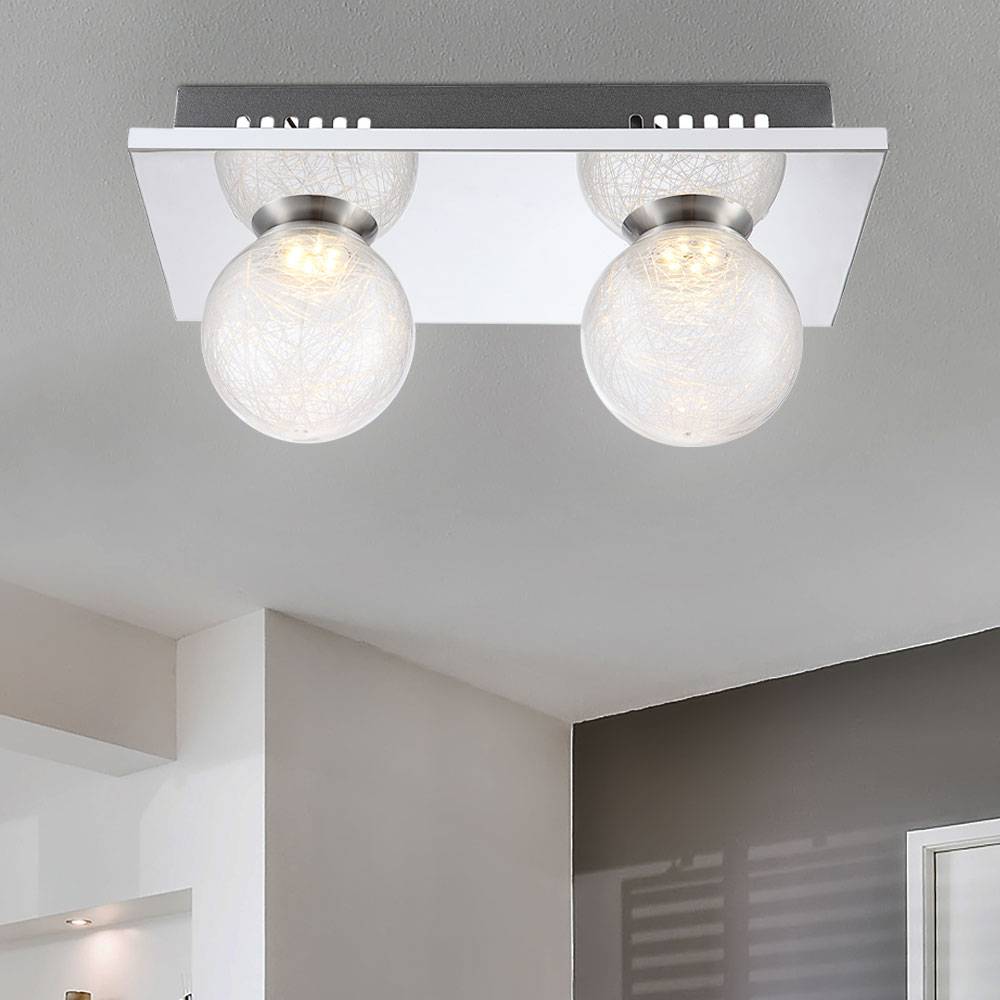 Deckenleuchte Glas Kugel Kugellampe Chrom 2 Flammig Deckenlampe Wohnzimmerlampe Modern, klar, 2x 3W 238Lm warmweiß, LxBxH 30x15x12,5 cm