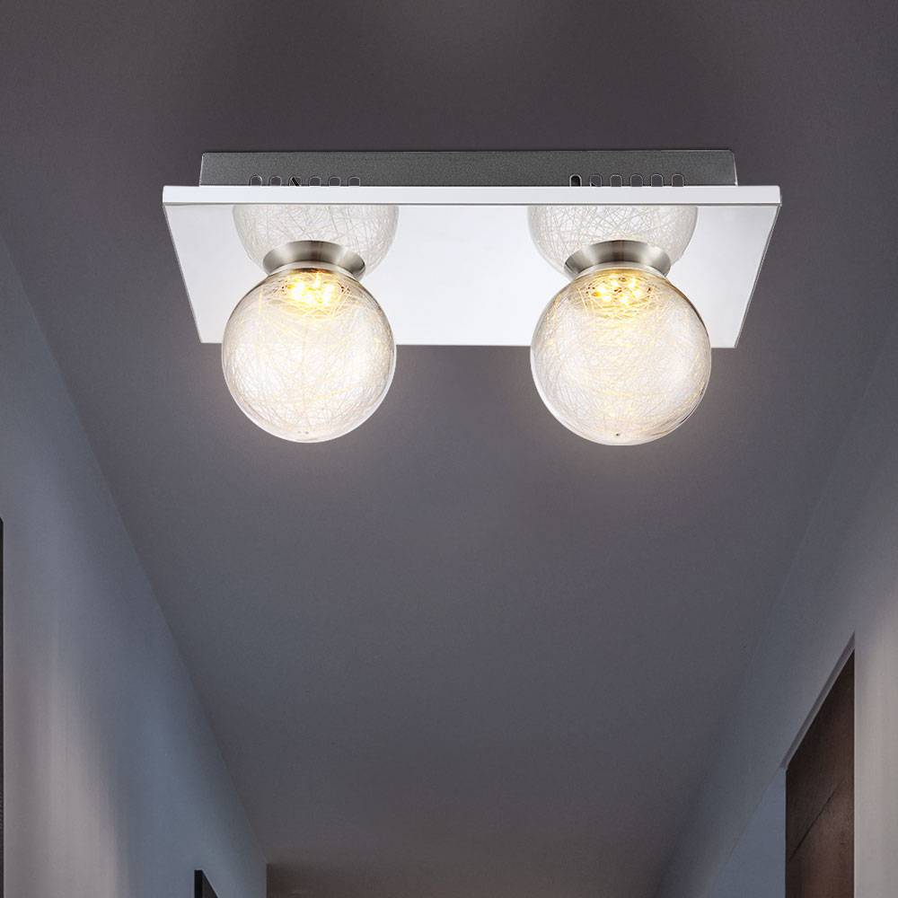 Deckenleuchte Glas Kugel Kugellampe Chrom 2 Flammig Deckenlampe Wohnzimmerlampe Modern, klar, 2x 3W 238Lm warmweiß, LxBxH 30x15x12,5 cm