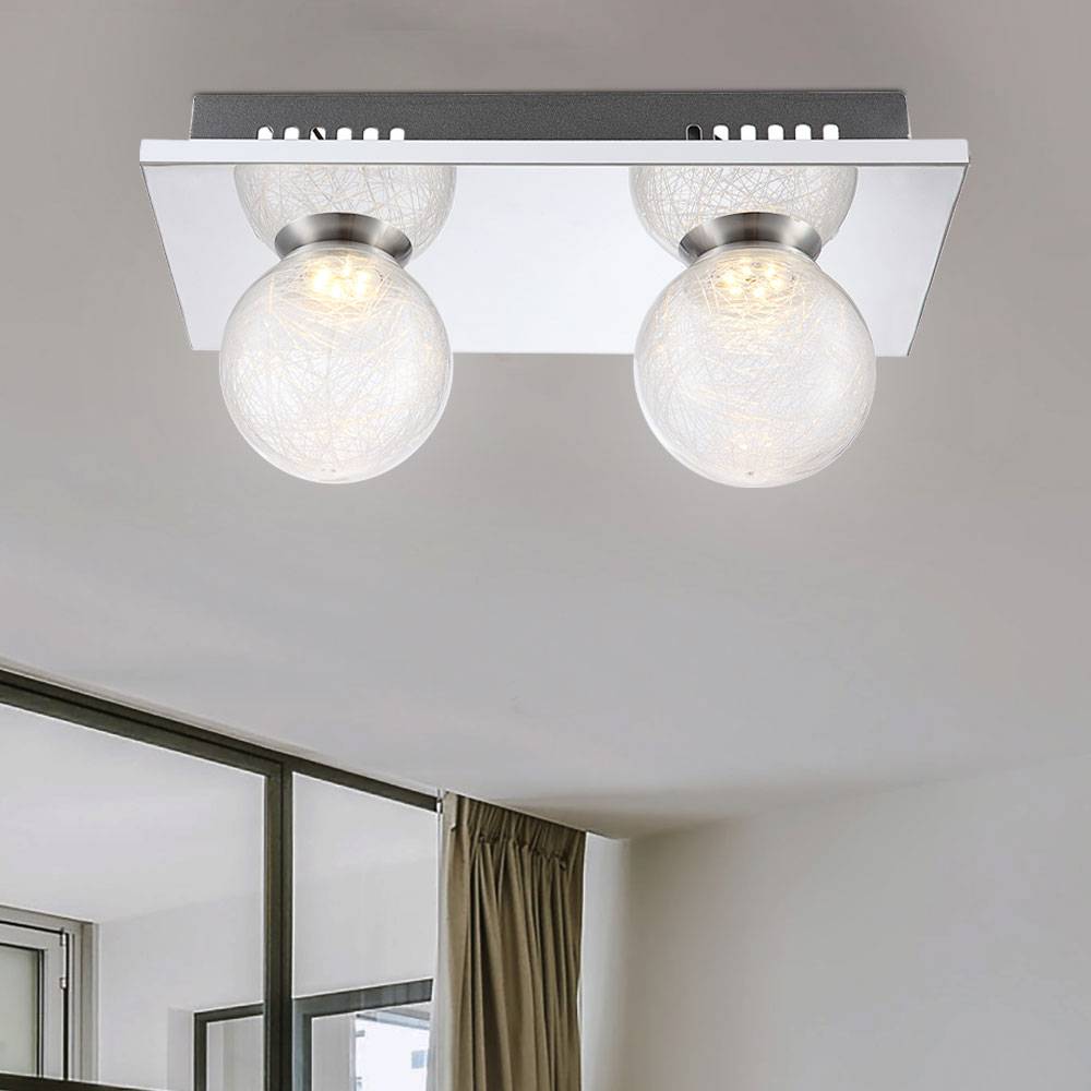 Deckenleuchte Glas Kugel Kugellampe Chrom 2 Flammig Deckenlampe Wohnzimmerlampe Modern, klar, 2x 3W 238Lm warmweiß, LxBxH 30x15x12,5 cm