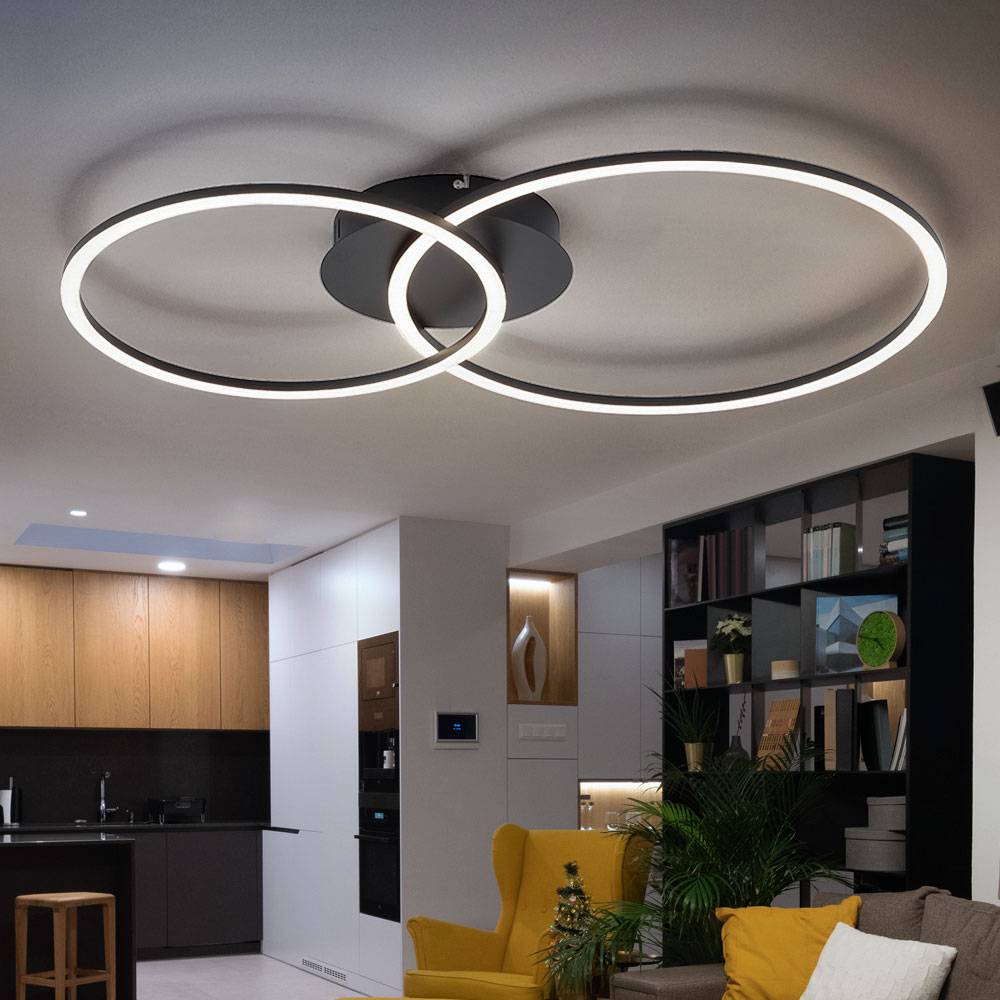 Deckenleuchte dimmbar Deckenlampe Wohnzimmer Leuchtringe verstellbar Memoryfunktion, Metall Kunststoff, LED 26W 2200lm 3000K, LxBxH 70x44x6,8