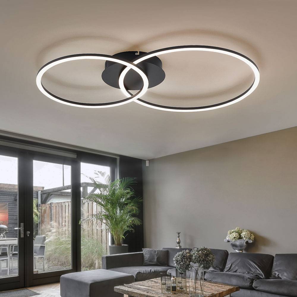 Deckenleuchte dimmbar Deckenlampe Wohnzimmer Leuchtringe verstellbar Memoryfunktion, Metall Kunststoff, LED 26W 2200lm 3000K, LxBxH 70x44x6,8