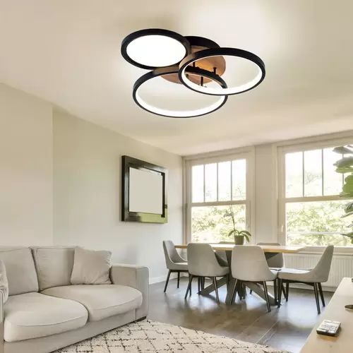 Deckenleuchte Wohnzimmerlampe LED MDF Ringe Deckenleuchte schwarz Deckenlampe mit Holzoptik, Metall Kunststoff, 1x LED 30W 1500Lm 3000K, LxBxH Deckenleuchte Wohnzimmerlampe LED MDF Ringe Deckenleuchte schwarz Deckenlampe mit Holzoptik, Metall Kunststoff, 1x LED 30W 1500Lm 3000K, LxBxH