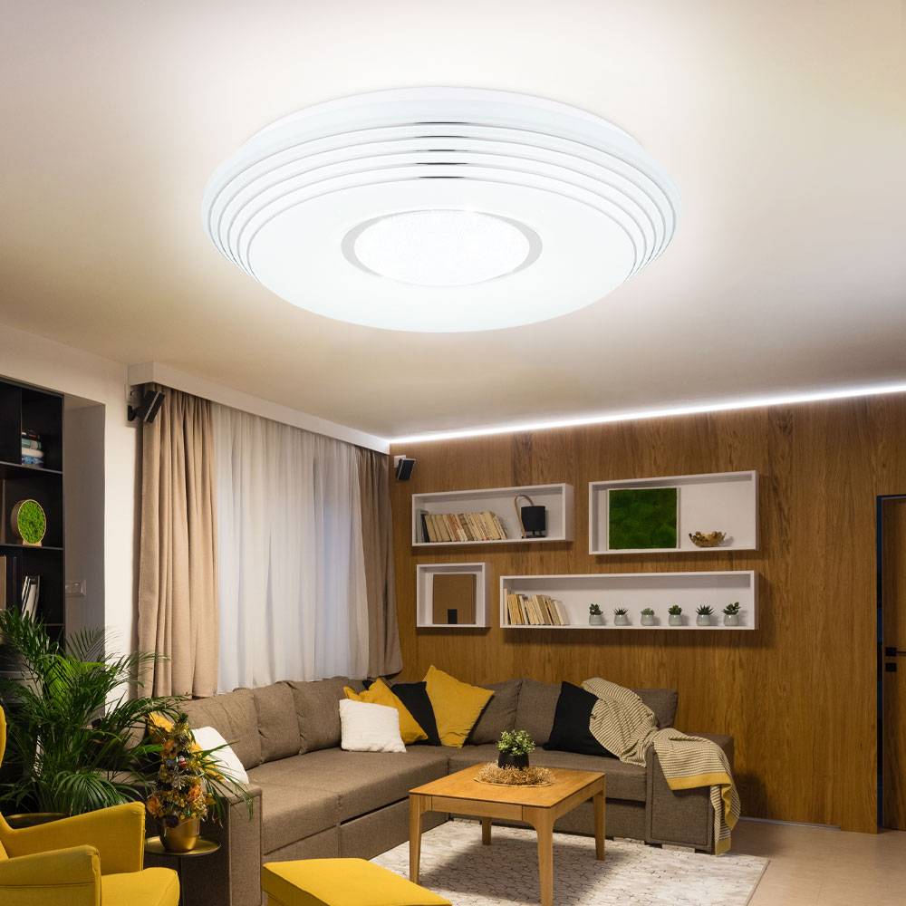 Deckenleuchte dimmbar mit Fernbedienung Küchenlampe LED Deckenlampe Wohnzimmer mit Sterneneffekt, Lichtfarbe verstellbar, 40W 2620lm warmweiß-kaltwe