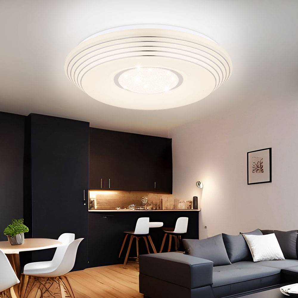 Deckenleuchte dimmbar mit Fernbedienung Küchenlampe LED Deckenlampe Wohnzimmer mit Sterneneffekt, Lichtfarbe verstellbar, 40W 2620lm warmweiß-kaltwe