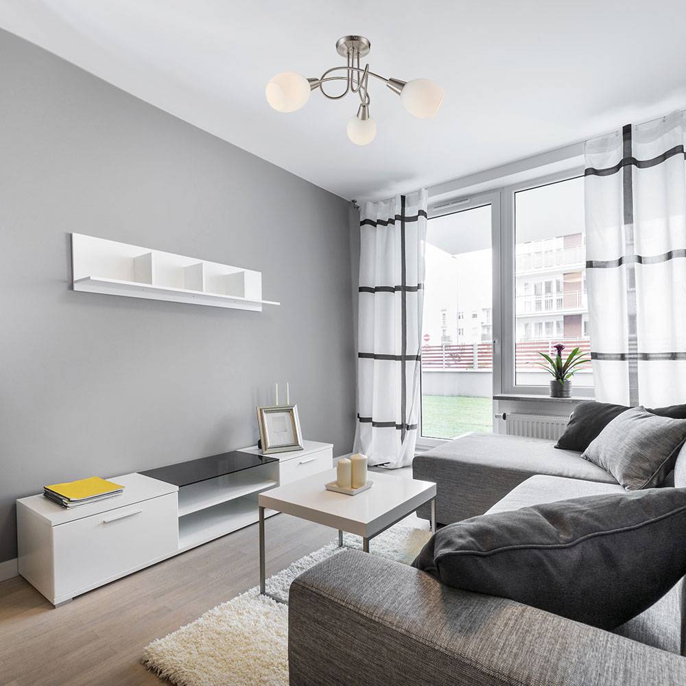 Deckenlampe Wohnzimmerleuchte Esszimmerlampe Deckenleuchte Küchenlampe, Metall Glas weiß nickel-matt, 3 Flammig Fernbedienung dimmbar, RGB LED 3,5W