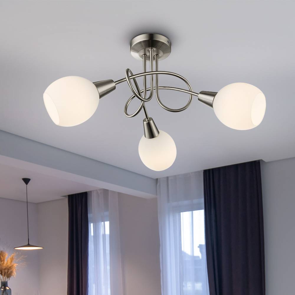 Deckenlampe Wohnzimmerleuchte Esszimmerlampe Deckenleuchte Küchenlampe, Metall Glas weiß nickel-matt, 3 Flammig Fernbedienung dimmbar, RGB LED 3,5W
