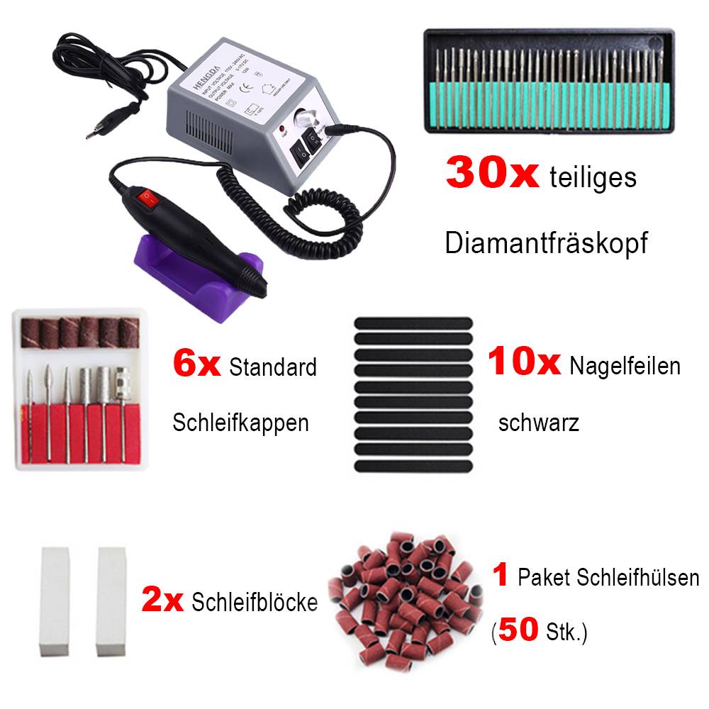 Elektrische Nagelfräser Maniküre Pediküre Fräser Feile Set Nailart Profi Fräser Schleifsteine Diamantschleifer Nagelfeile Fußpflegegerät Grau