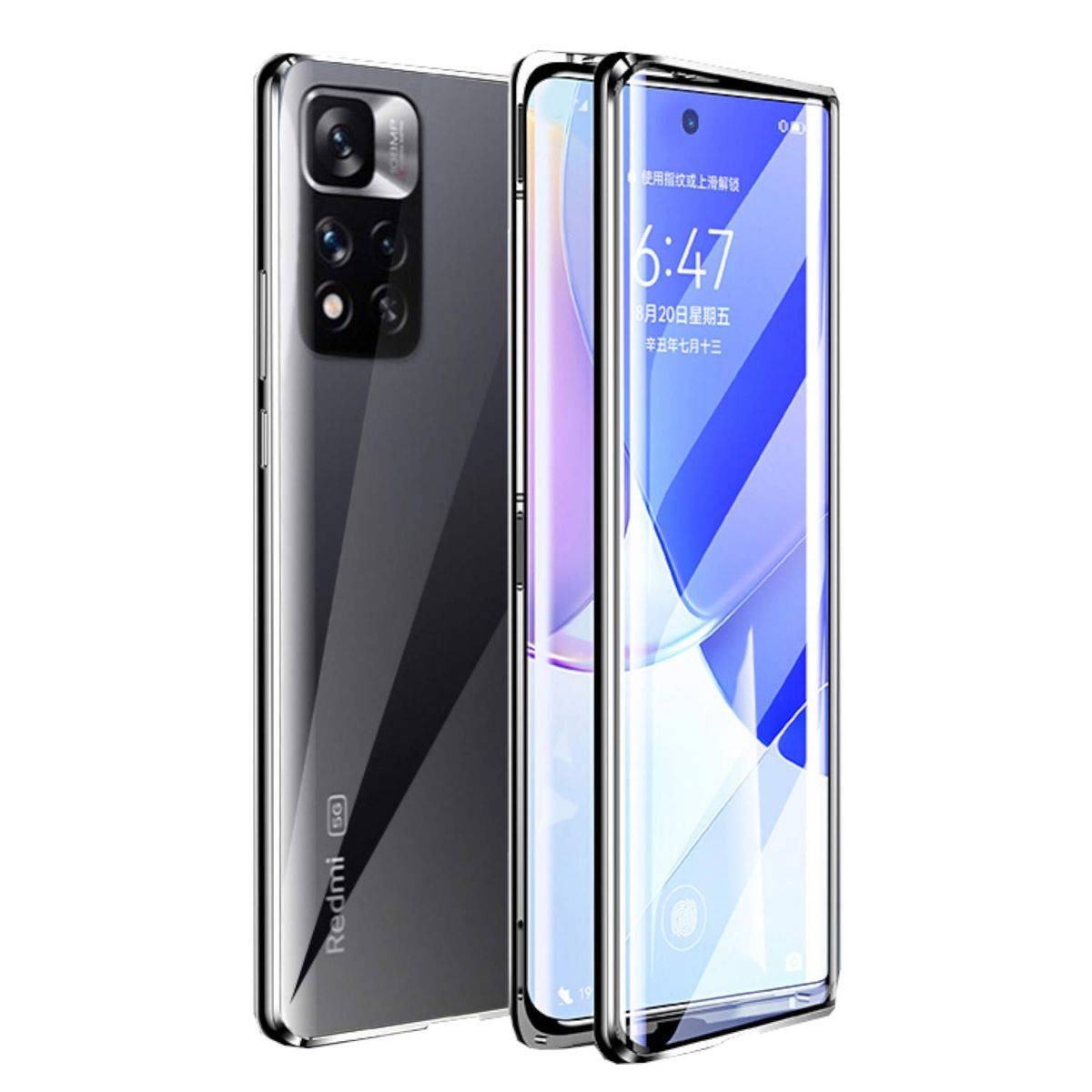 Für Xiaomi Poco M4 Pro 5G Beidseitiger 360 Grad Magnet / Glas Case Hülle Handy Tasche Bumper Schwarz