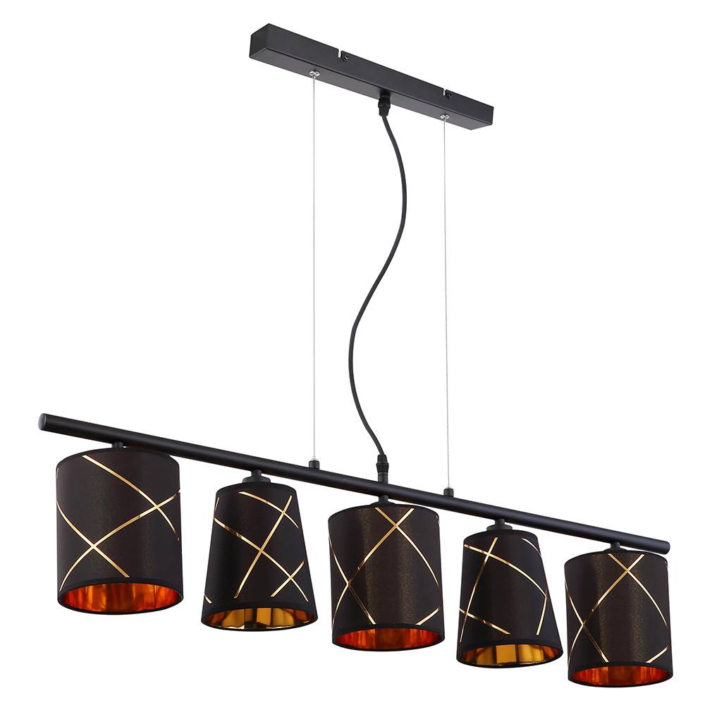 Smart LED Pendelleuchte Esstisch dimmbar Hängelampe schwarz gold 5 flammig Esszimmerlampe, mit RGB Farbwechsel, 5x 5W 5x 470 lm warmweiß-kaltweiß