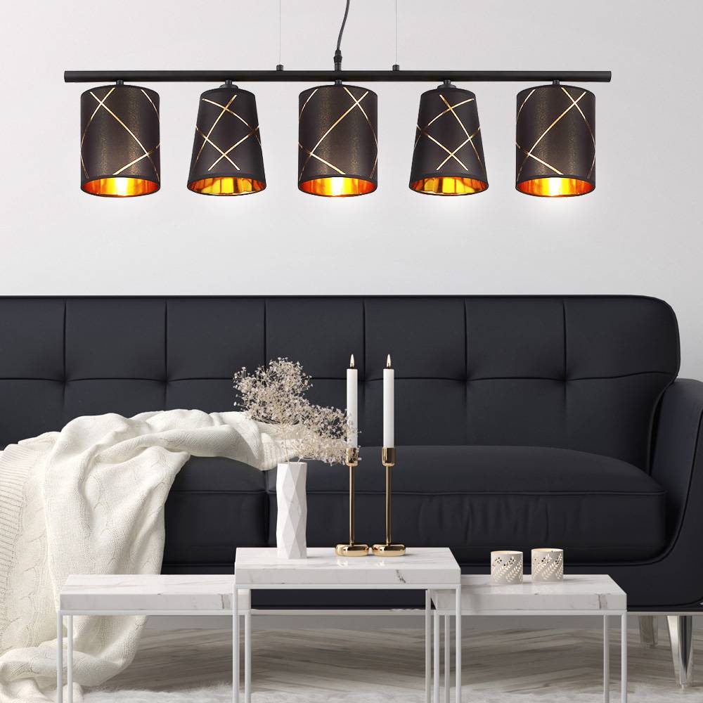 Smart LED Pendelleuchte Esstisch dimmbar Hängelampe schwarz gold 5 flammig Esszimmerlampe, mit RGB Farbwechsel, 5x 5W 5x 470 lm warmweiß-kaltweiß