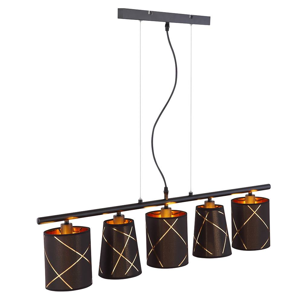 Smart LED Pendelleuchte Esstisch dimmbar Hängelampe schwarz gold 5 flammig Esszimmerlampe, mit RGB Farbwechsel, 5x 5W 5x 470 lm warmweiß-kaltweiß