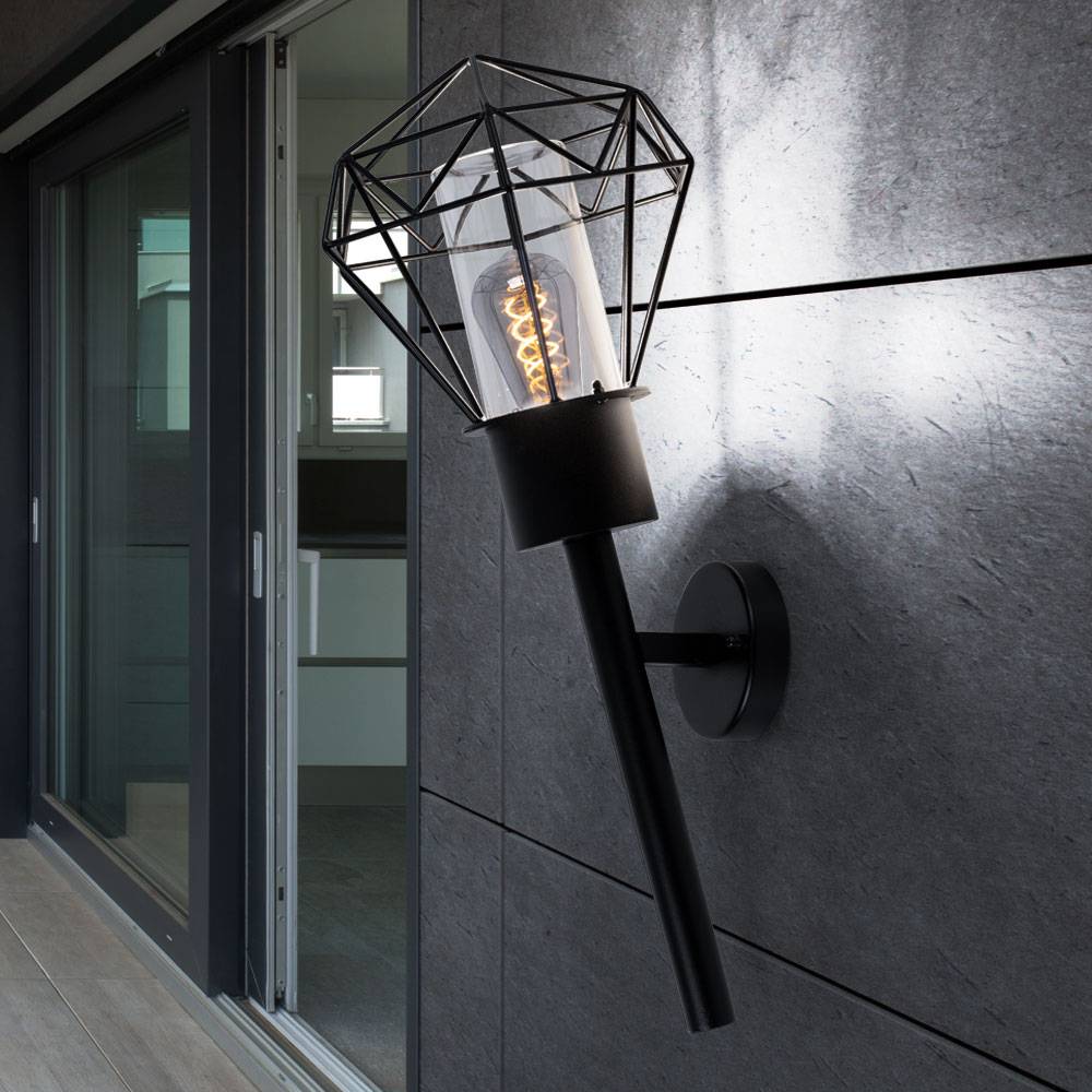 Außenleuchte Wandleuchte Gartenlampe Fackel schwarz Vintage Wandlampe, Edelstahl, Fernbedienung dimmbar, RGB LED 8,5W 806Lm warmweiß, HxBxÜ 28,5x22