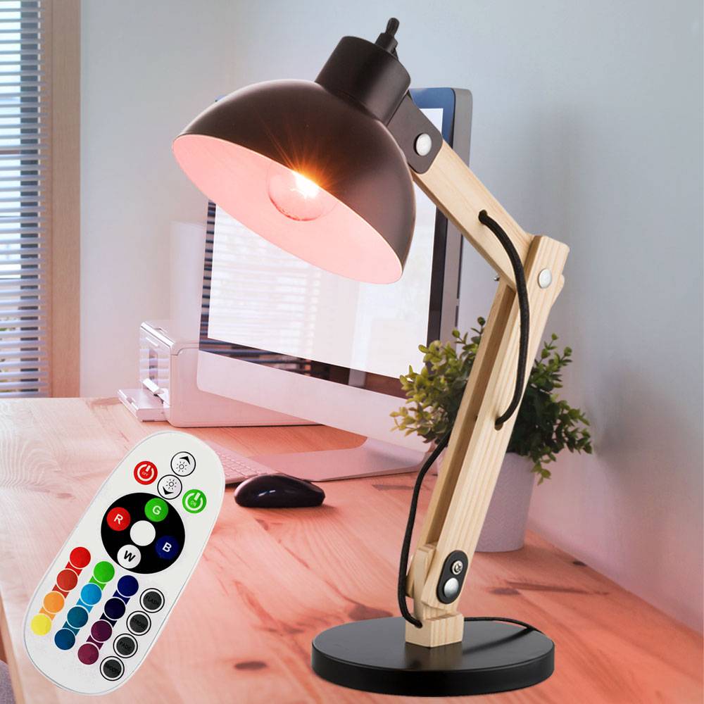 Holz Tischleuchte dimmbar mit Fernbedienung Nachttischleuchte Schlafzimmerlampe verstellbar, RGB LED 9 W 806 lm warmweiß, LxH 31 x 42,5 cm