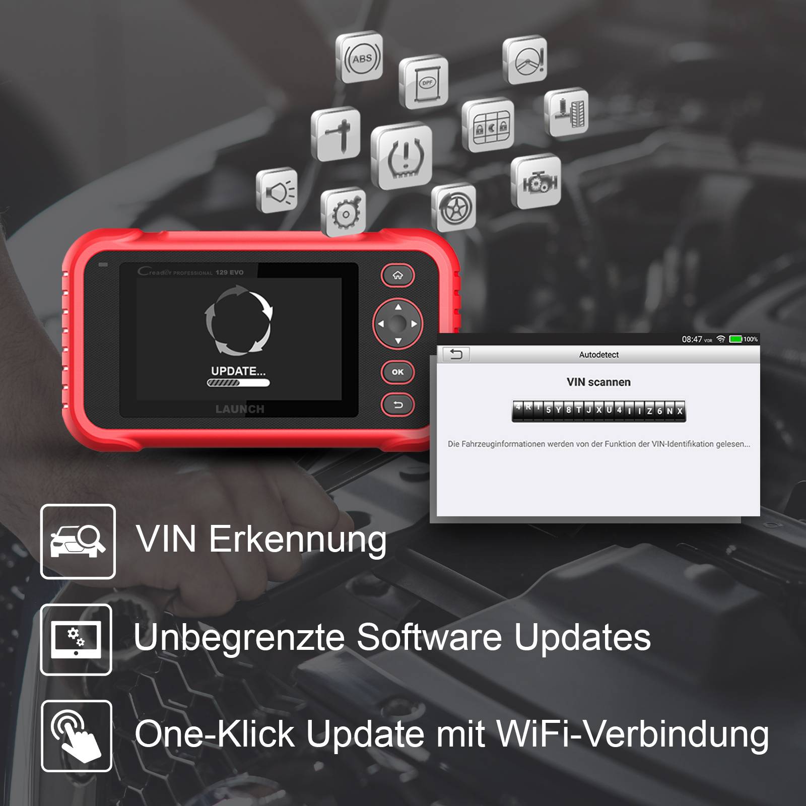 LAUNCH CRP 129 EVO V2 OBD2 Diagnosegerät Kfz-Diagnose Tester 8 Service Funktionen