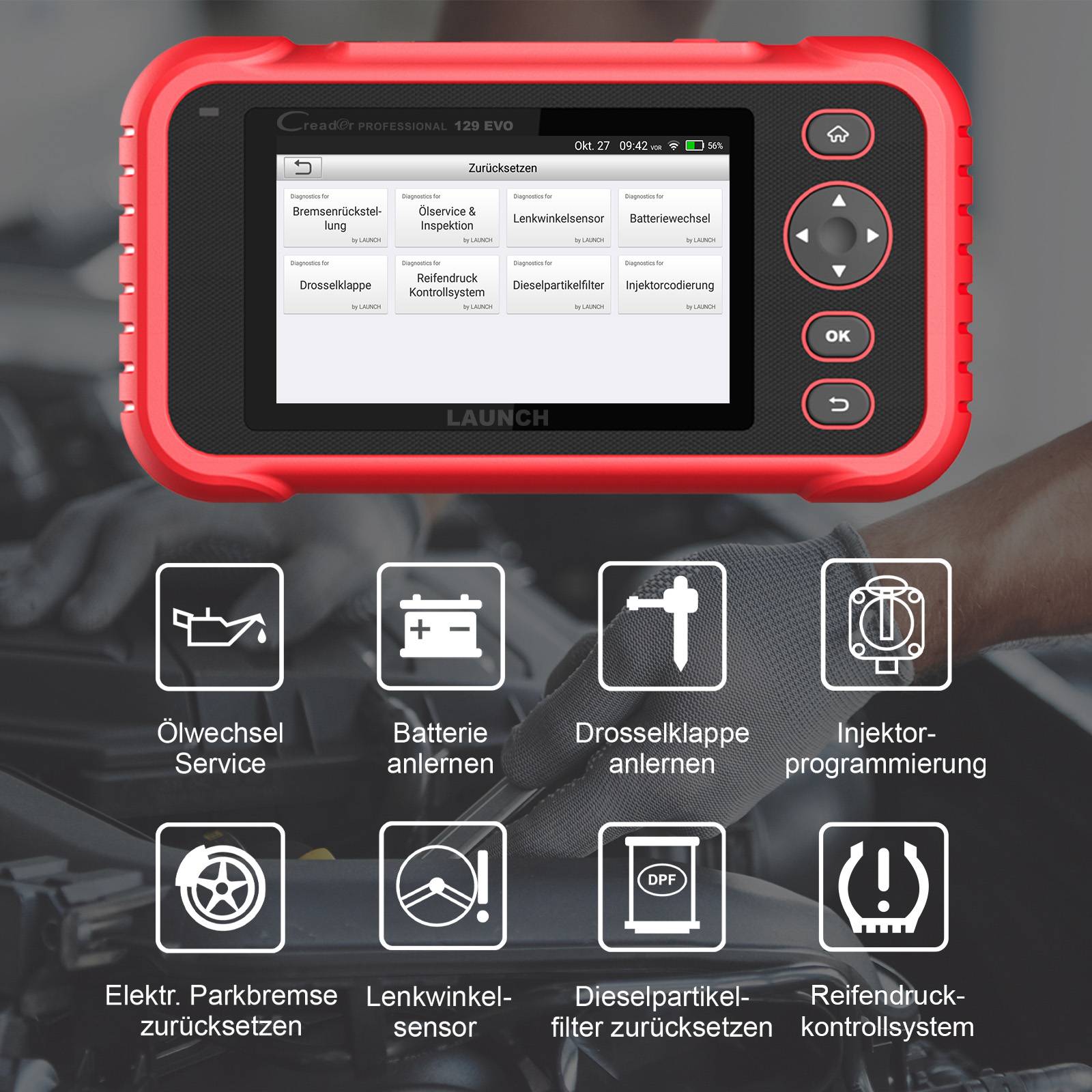 LAUNCH CRP 129 EVO V2 OBD2 Diagnosegerät Kfz-Diagnose Tester 8 Service Funktionen