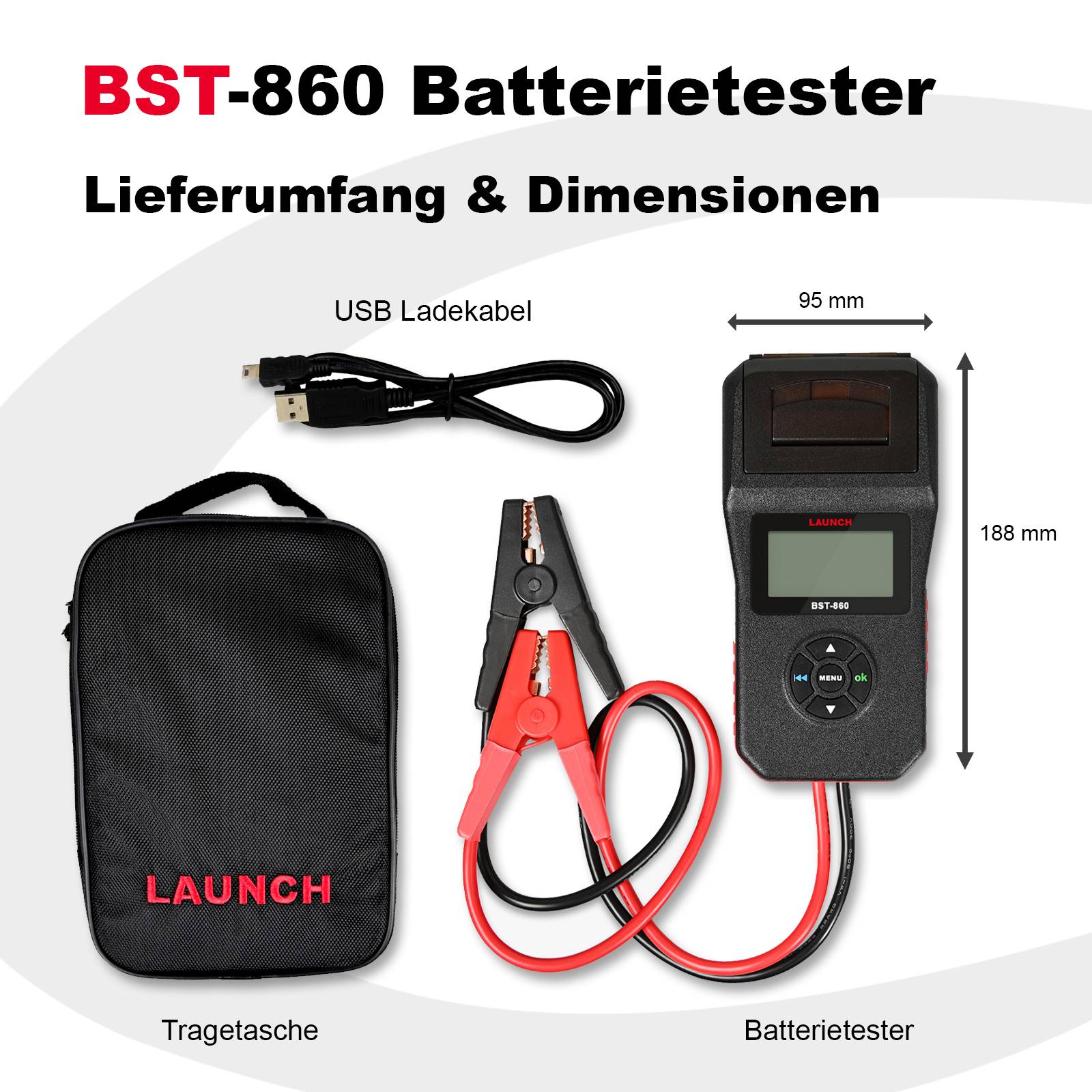 LAUNCH Europe BST-860 Batterietester KFZ / Digitale Auto Anlasstester 12V 24V