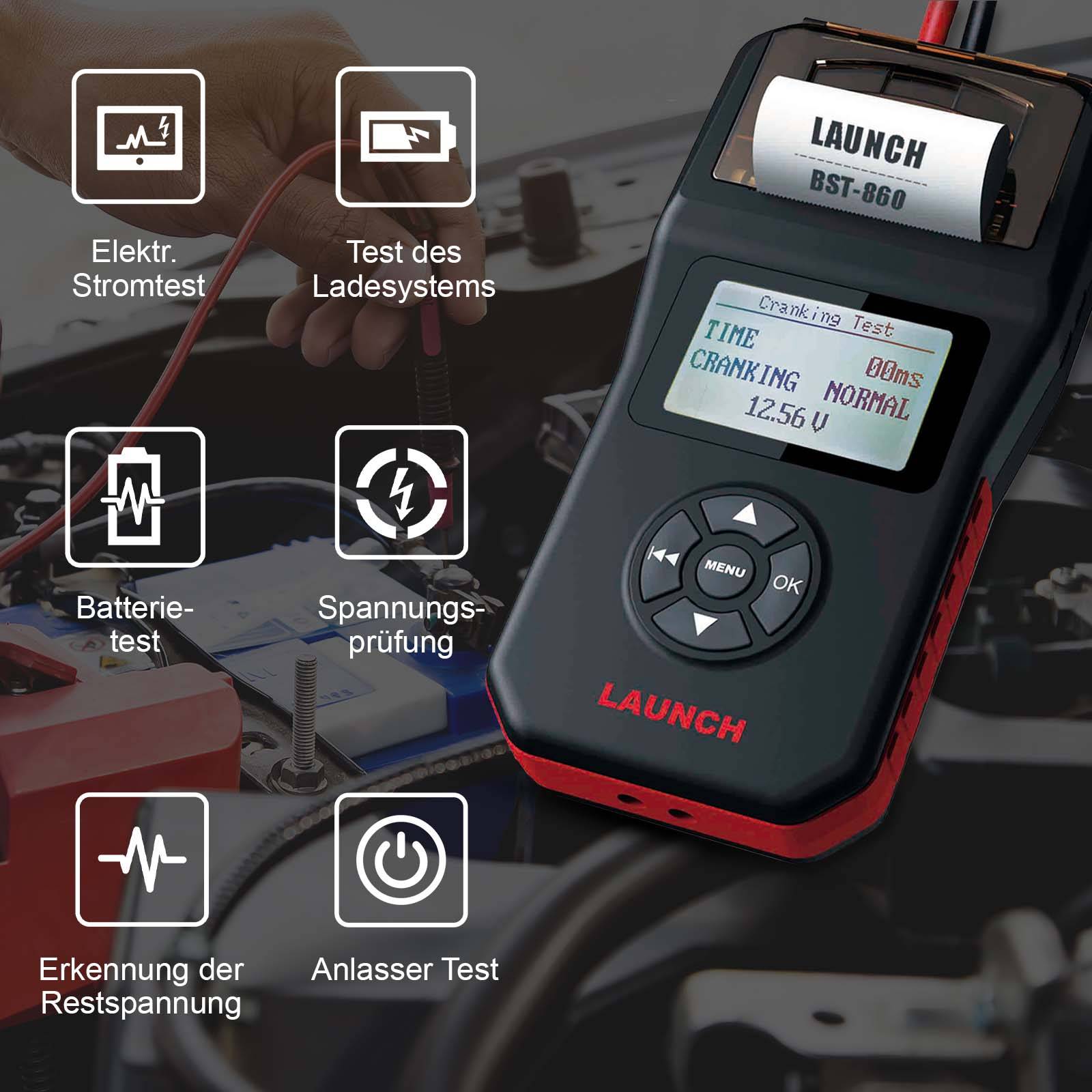 LAUNCH Europe BST-860 Batterietester KFZ / Digitale Auto Anlasstester 12V 24V