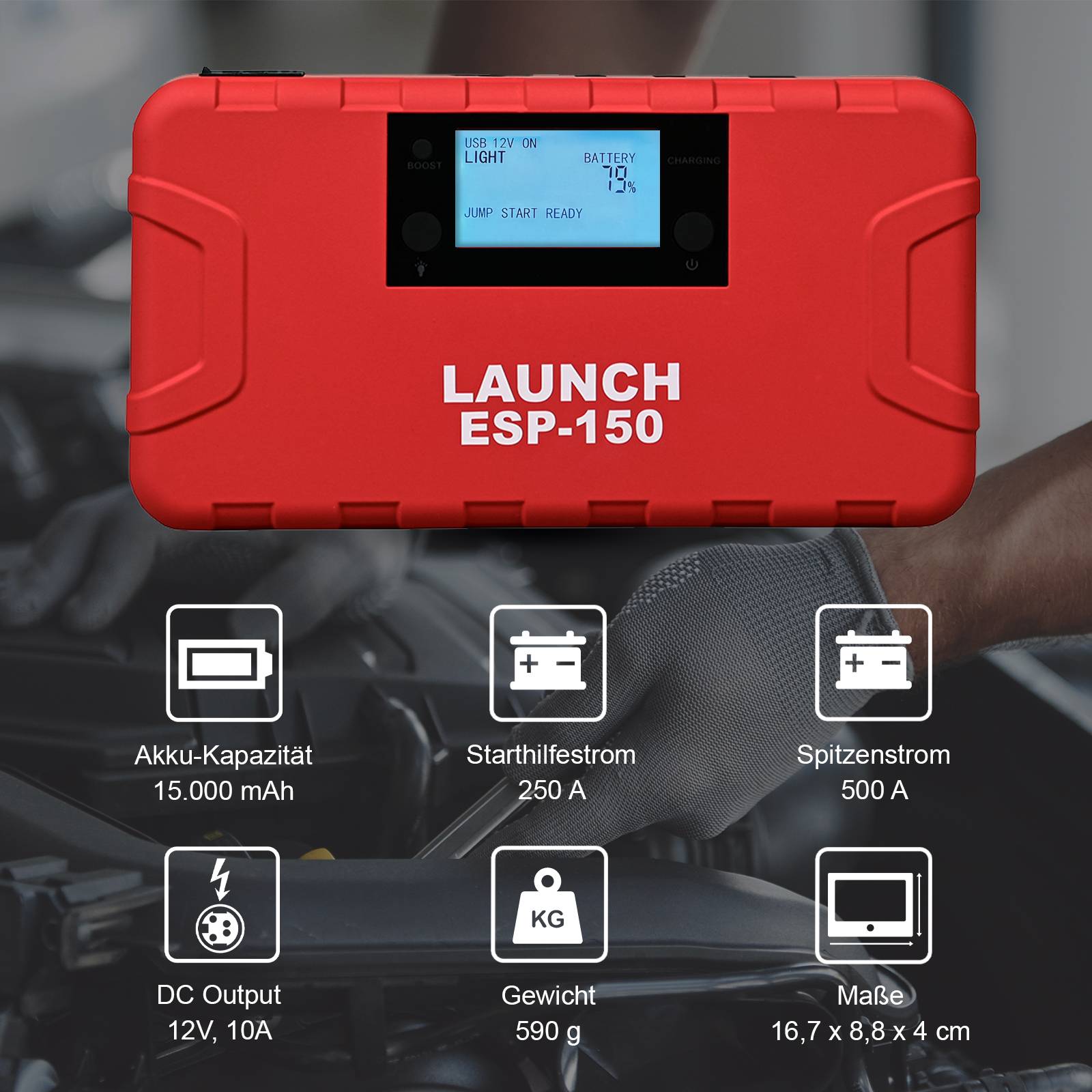 LAUNCH ESP-150 Starthilfegerät Auto Starter 500A 15.000mAh Starthilfe Powerbank