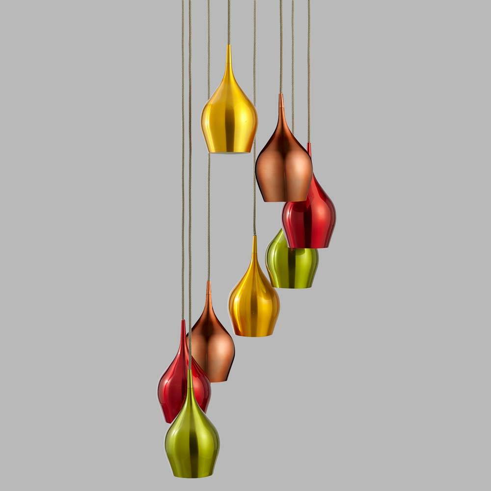 Vibrant 8Flammige Farbige Multi-Drop Schirme (Rot, Grün, Gold, Kupfer) chrom