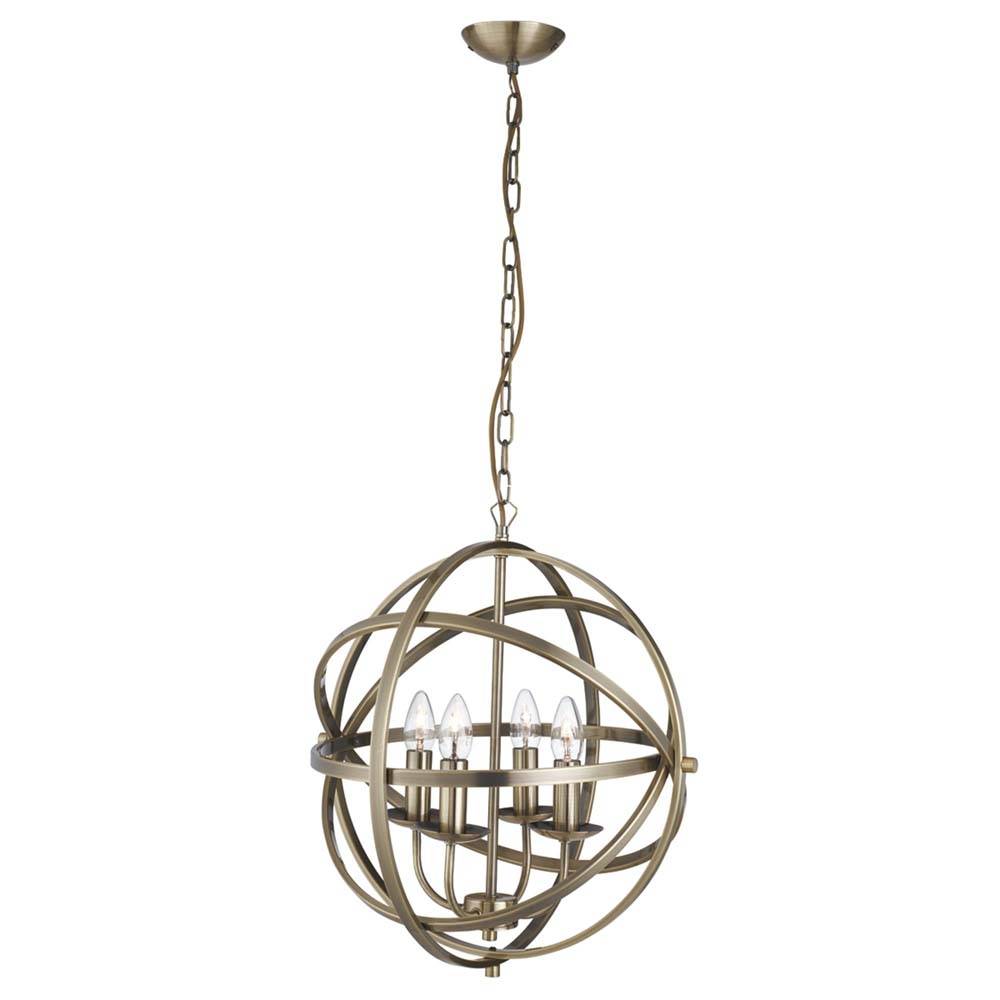 Orbit 4Flammiger Käfigrahmen Kugel Pendelleuchte, Antik Messing Antique Brass