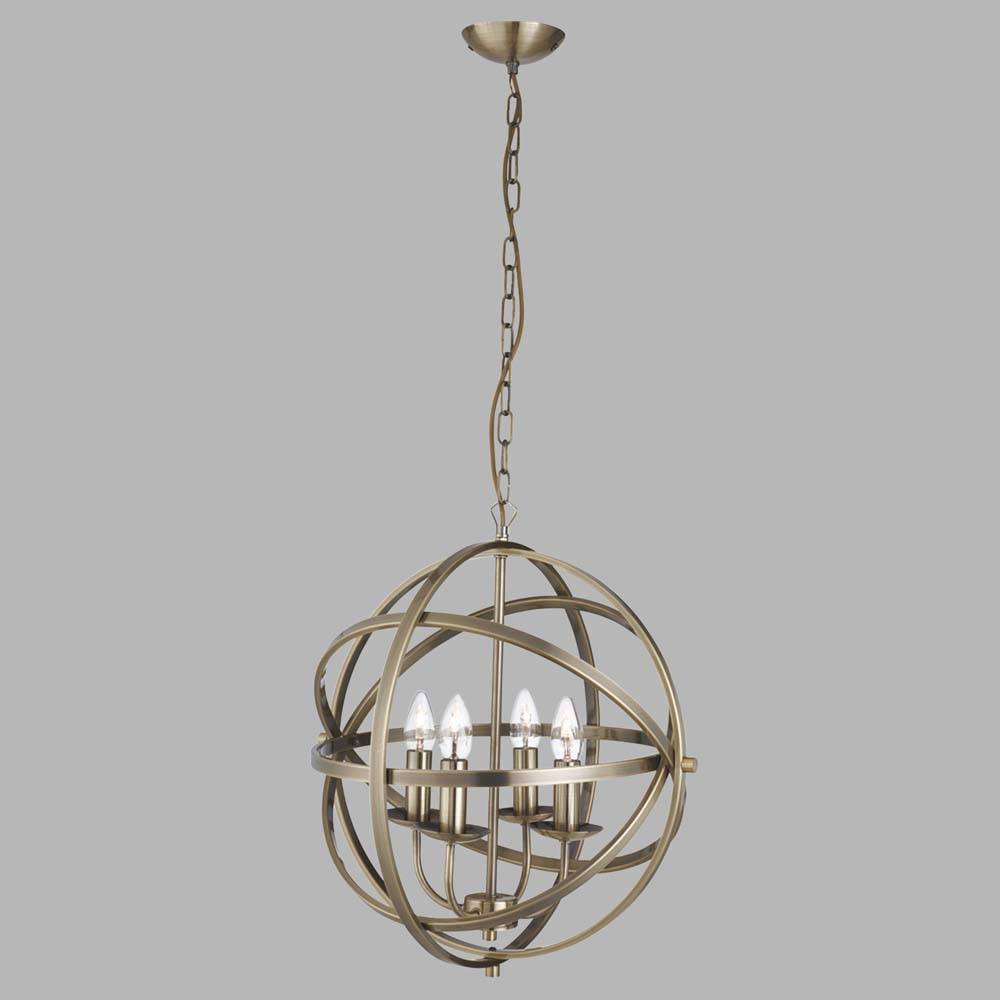 Orbit 4Flammiger Käfigrahmen Kugel Pendelleuchte, Antik Messing Antique Brass