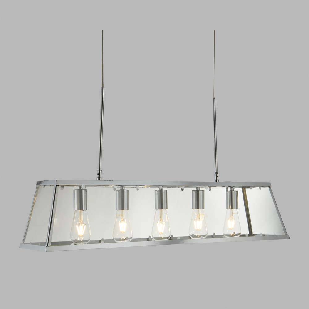 Voyager 5Flammiger Leisten Pendelleuchte, Chrom, Glas Chrom / klar dimmbar