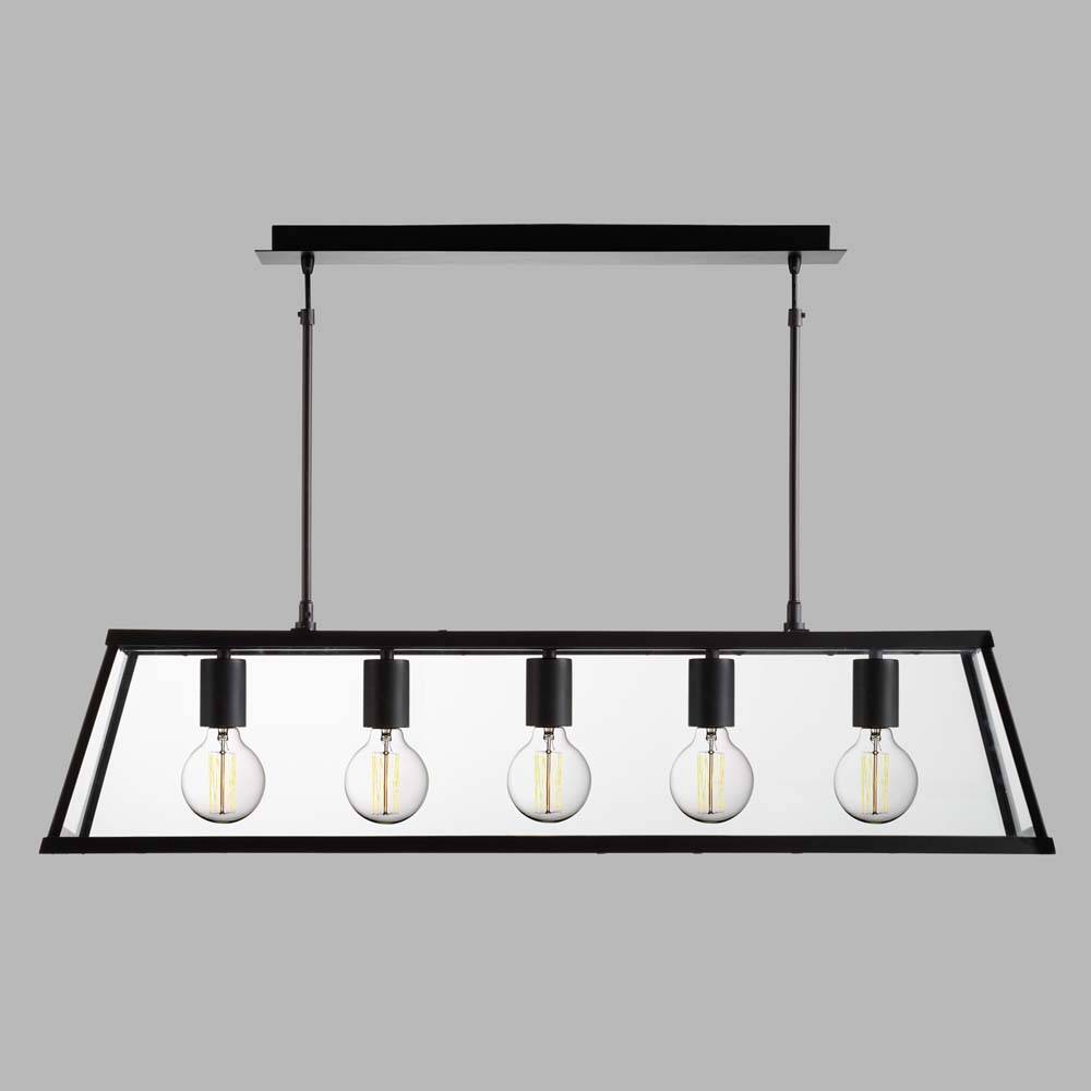 Voyager 5Flammiger Leisten Pendelleuchte, Matt Schwarz, Glas lackiertes Metall