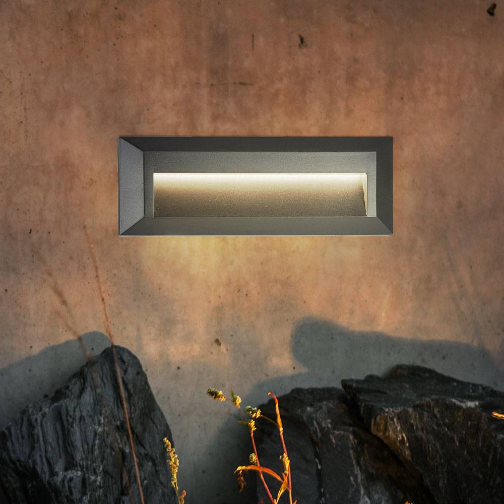 LED Außen Stufen Lampe Wand Leuchte grau Garten Treppen Beleuchtung 8632GY