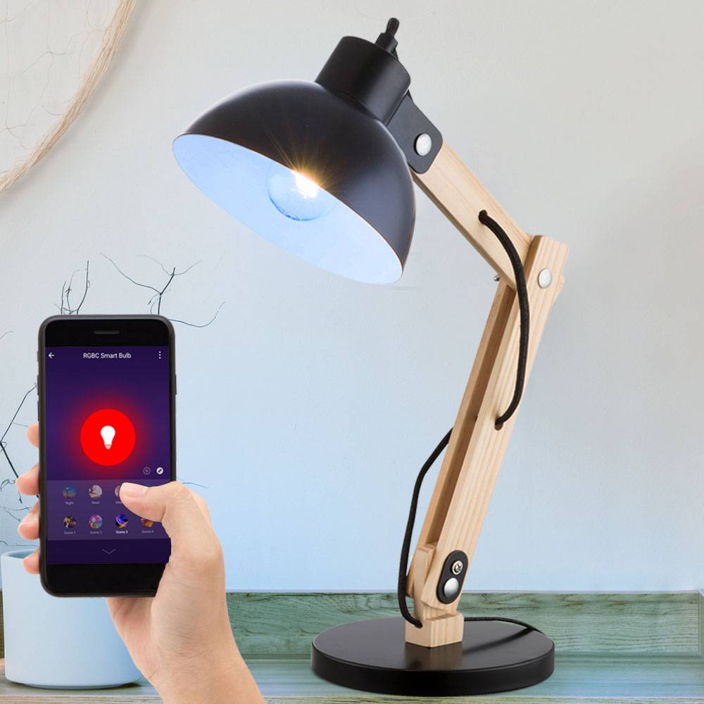 Holz Tischleuchte dimmbar Nachttischleuchte Smart LED Schlafzimmerlampe verstellbar, RGB Farbwechsel App und Sprachsteuerung, 10 W 806
