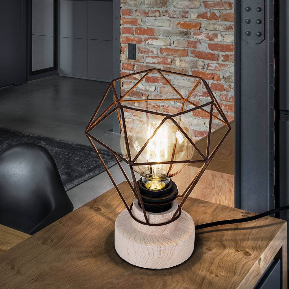 Tischlampe Smart LED Holzlampe Tischleuchte Schlafzimmerlampe Käfig Holz E27, RGB Farbwechsel, App und Sprachsteuerung, warmweiß-kaltweiß, DxH 19x2