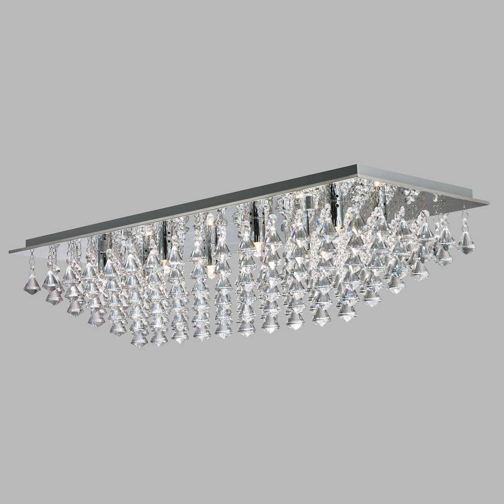 Hanna, 8Flammige Rechteckige Deckenbündige Leuchte, Chrom, Kristall Pyramidentropfen