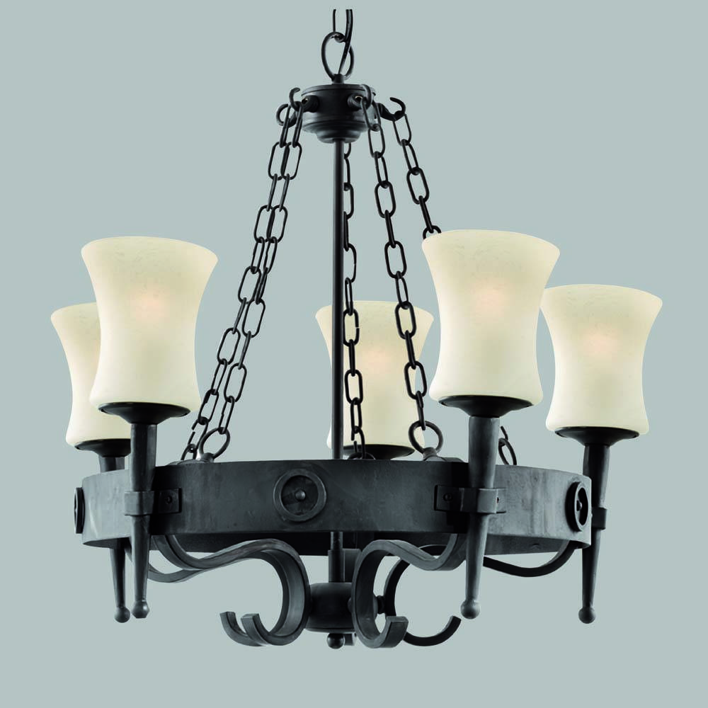 Cartwheel, 5Flammige Deckenleuchte, Schwarzes Scavo Glas mattschwarz gemalt Weiß