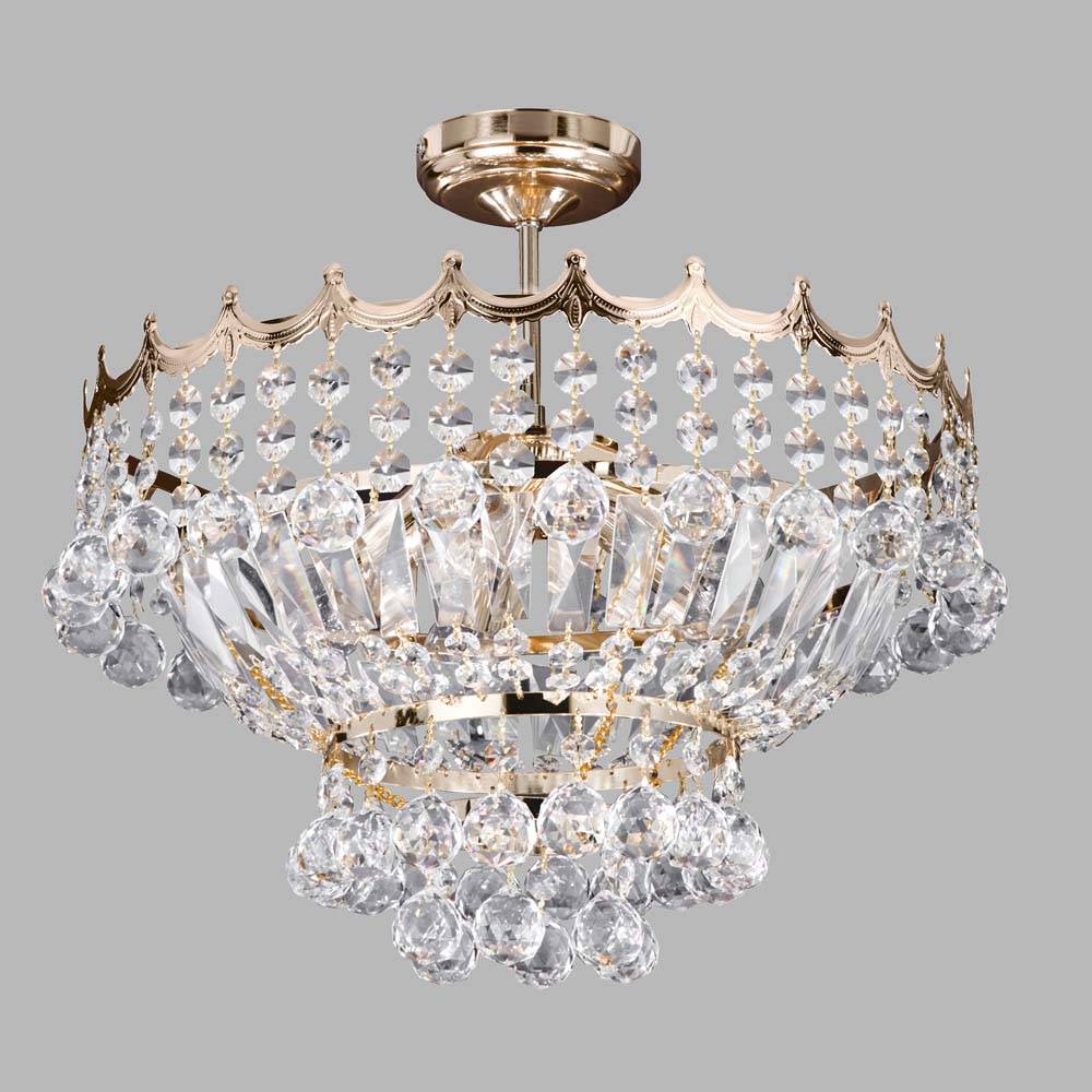 Versailles, 5Flammiger Halbbündiger Kronleuchter 39Cm Klarer Kristall, Gold Rahmen