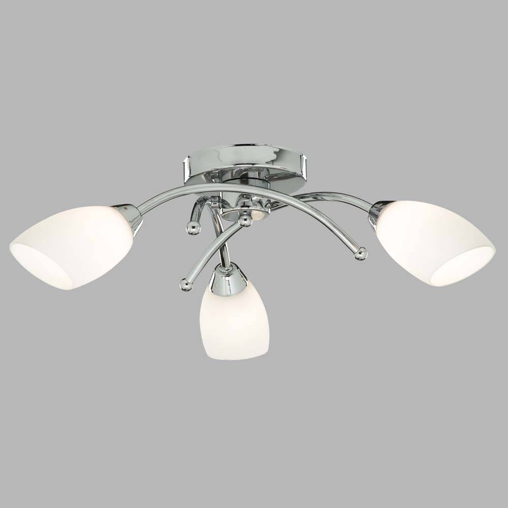 Decken Lampe Chrom Stahl Leuchte Glas Opal Weiß Dimmbar Wohn Schlaf Zimmer