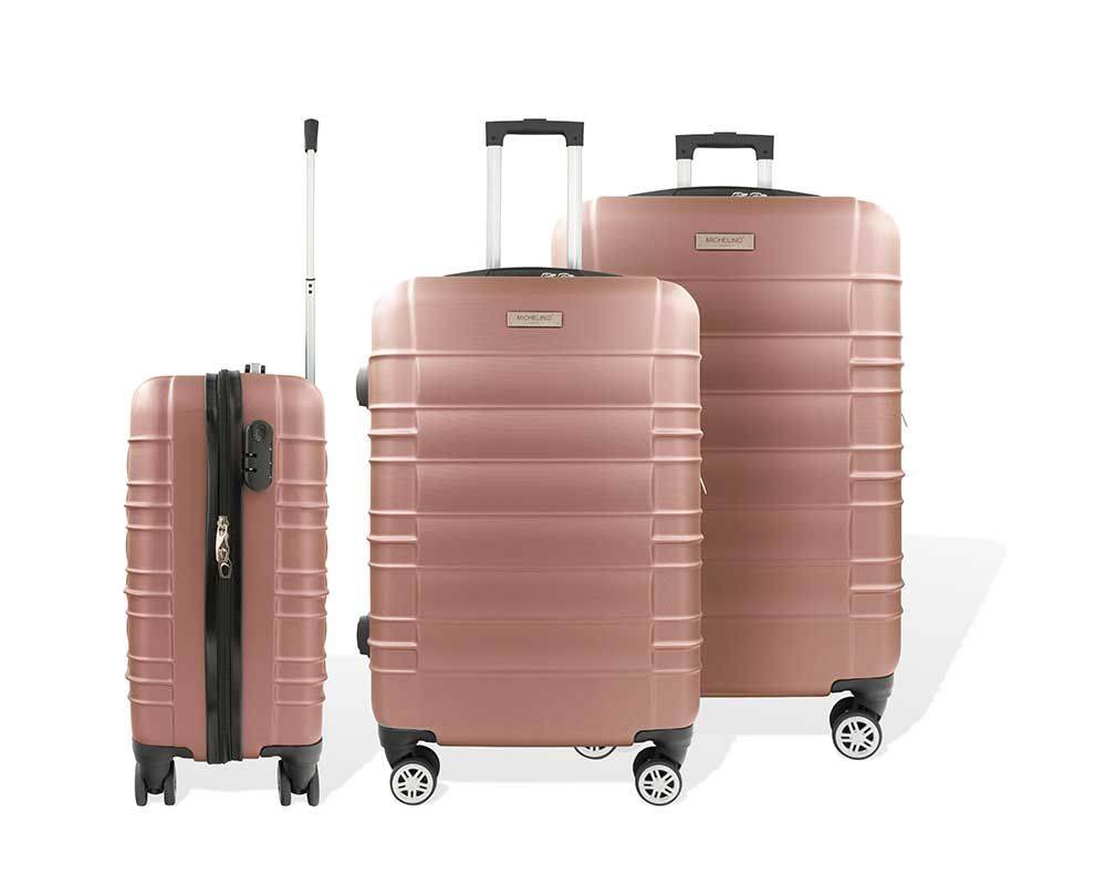 3-Teilig "Travelstar" ABS Hartschalenkofferset Trolley Koffer 360 Grad Rollensystem Hartschale mit 4 Doppelräder Rose